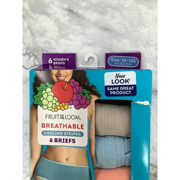 Fruit of the Loom Women's 3XL 6-Pack Breathable Cooling Stripe Briefs C9-2 - Picture 3 of 6